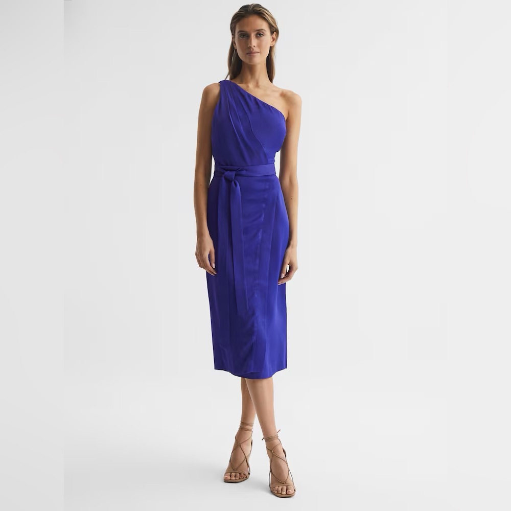 REISS Flora Off-The-Shoulder Satin Midi Dress in Purple 6